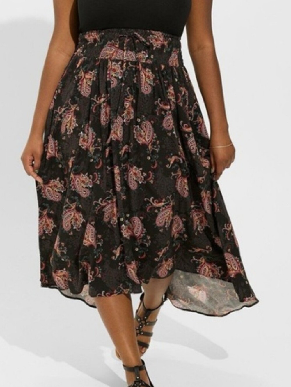 Torrid Smocked Waist Challis Button Paisley Print Skirt Sz 4